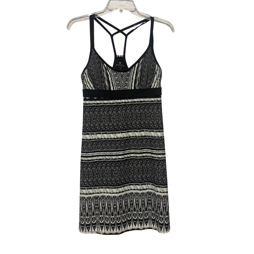 Athleta Black White Geometric Strappy Racerback Swim Dress Mini Dress Size S